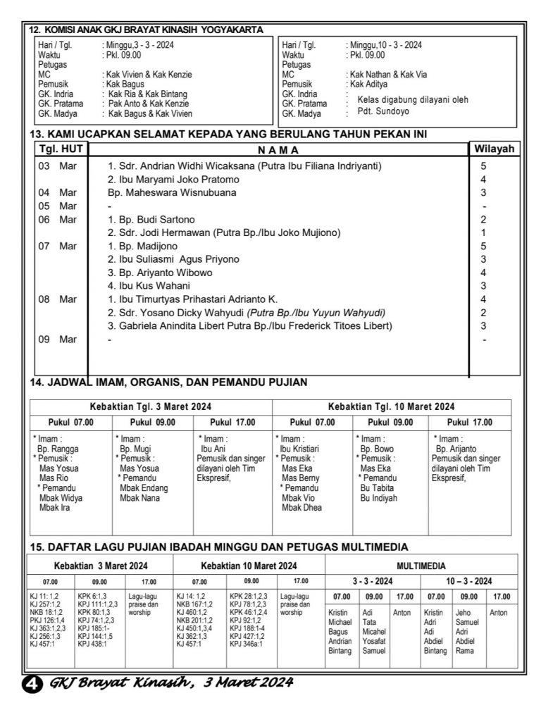Warta Jemaat – Gereja Kristen Jawa Brayat Kinasih – Yogyakarta